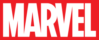 Marvel logo. White letters, red background.