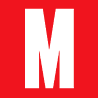 Marvel logo. White M, red background.